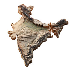 3D model of India showing its topography and geography