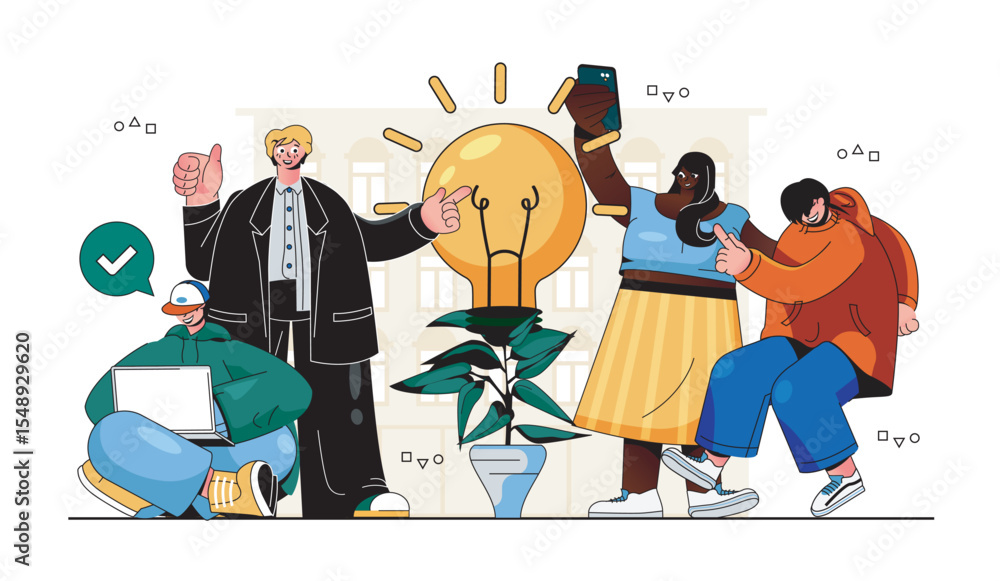 Poster big idea concept for modern web design. people brainstorming, working at business together, creating