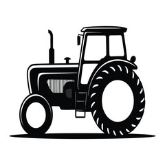 Obraz premium Classic Vintage Tractor Silhouette: Strong, Bold, Black and White Farm Equipment Illustration