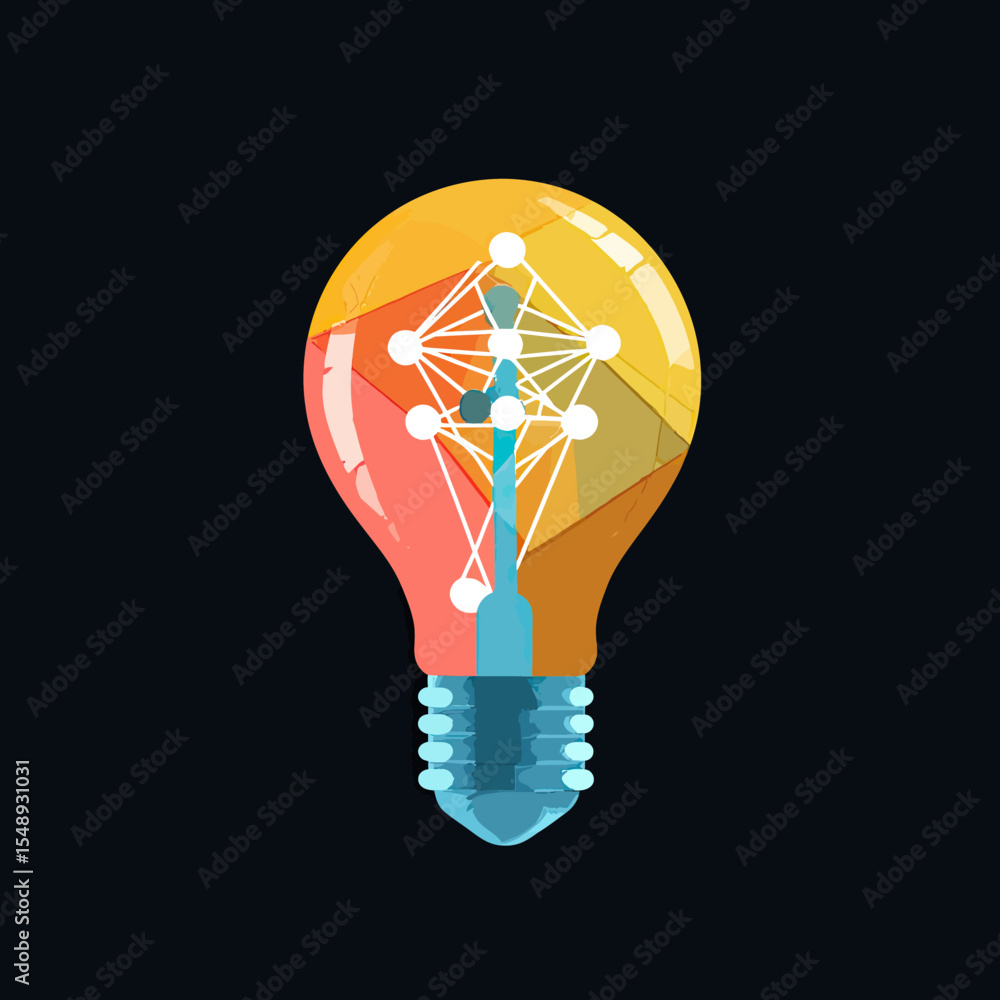 Poster colorful geometric light bulb with neural network inside modern flat vector illustration symbolizing