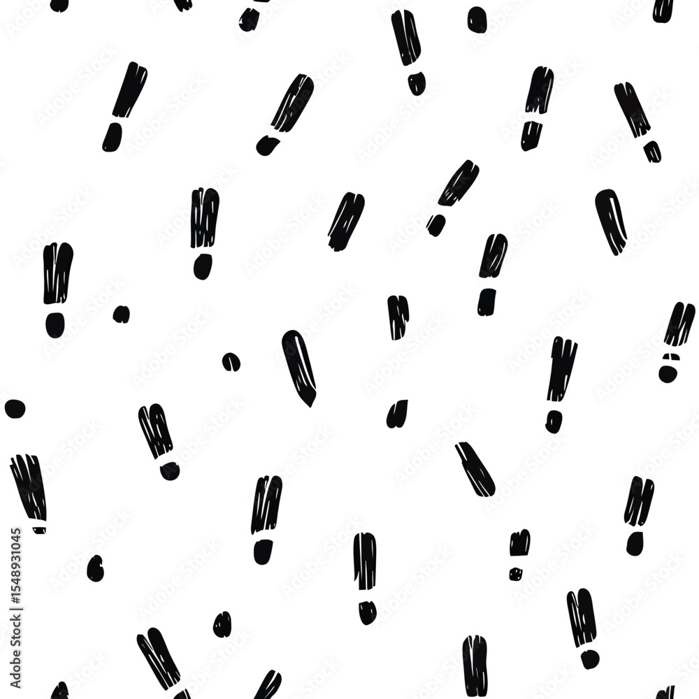 Poster seamless hand drawn exclamation mark pattern black ink scribble doodle style repeated minimalist vec
