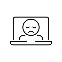 Sad Face on Laptop Icon Vector, Outline Symbol of Zoom Fatigue, Remote Work Burnout, Screen Exhaustion, and Video Call Stress, Digital Fatigue Icon Design