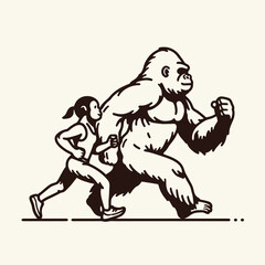 Fototapeta premium Gorilla couple lying down on back Laughing Together. Valentine Love Romance Cupid February Clipart Line Art Vector Illustration. Primate pair rests joy gladness amusement happiness fun.