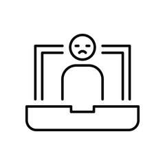 Stressed Person at Laptop Icon Vector, Outline Symbol of Digital Burnout, Zoom Fatigue, Remote Work Overload, and Mental Exhaustion, Work Stress Icon Design