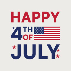 Modern Happy 4th of July Typography Vector with American Flag and Stars on White Background