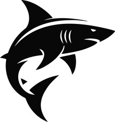 Fototapeta premium A stylized black shark with a dorsal fin and sharp teeth against a light gray background image design