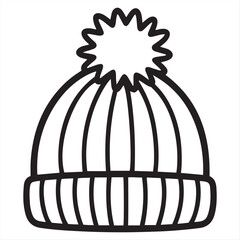 Black and white outline of a knitted winter hat with a pom-pom