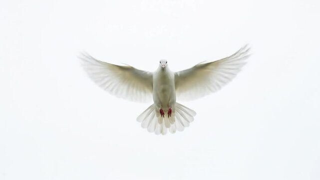 White dove soaring gracefully in clear sky captured in close-up with smooth camera movement
