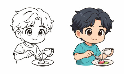 man making gourmet meal coloring page for kids