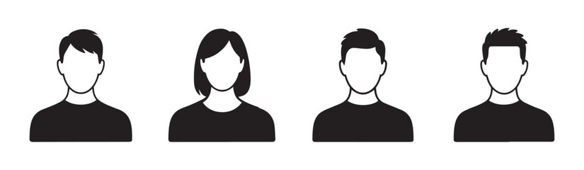 Simple avatar icon set , men and women avatar profile. Male and Female face silhouette or icon. Vector illustration.
