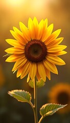 Obraz premium Vibrant Yellow Sunflower Blossom in Warm Golden Sunlight