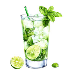 Refreshing Mojito with Lime Slices and Mint Leaves in a Glass