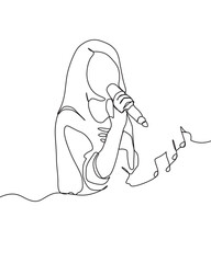 A Women singing song in one line-art