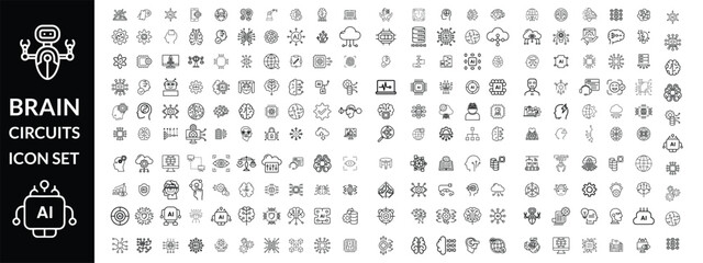 Brain circuits icon set. Brain circuits big outline  icon set 