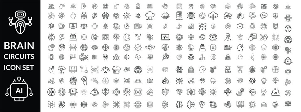 Brain circuits icon set. Brain circuits big outline  icon set 