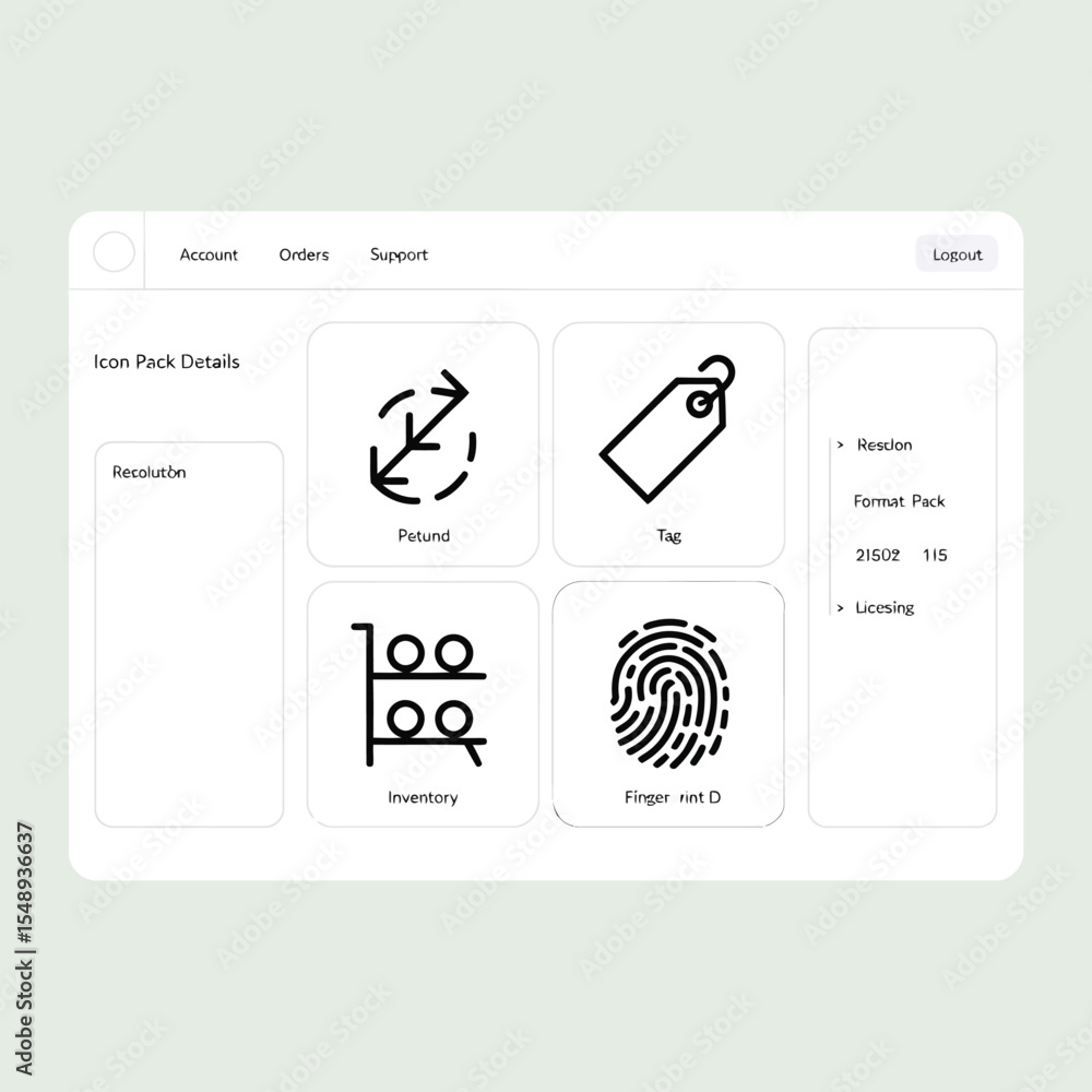 Aufkleber white background icon pack details page showing petund tag inventory fingerprint icons black line ar