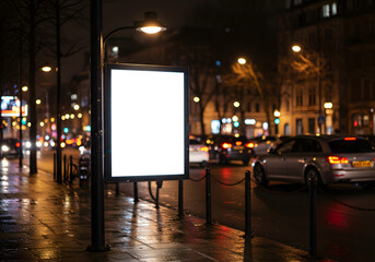 Blank Billboard at Night in City Street Advertising Mockup