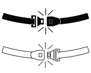 Seat belt icon vector. Driver protection strip with buckle, Silhouette of seatbelt symbol,  Safety belt for construction worker, airplane passenger, pilot. Vector illustration.