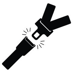 Seat belt icon vector. Silhouette of seatbelt symbol,  Driver protection strip with buckle, Safety belt for construction worker, airplane passenger, pilot. Vector illustration.