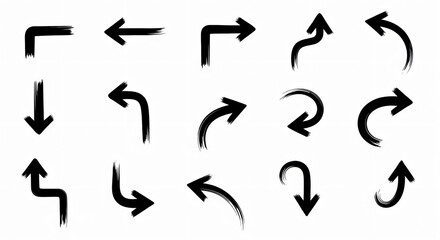 Collection of hand drawn black arrows in various directions on a white background in a vector format