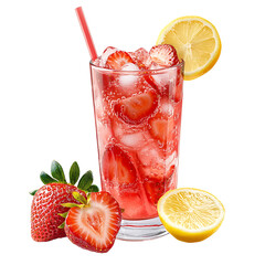 Refreshing Strawberry Lemonade with Ice and Slices of Fruit