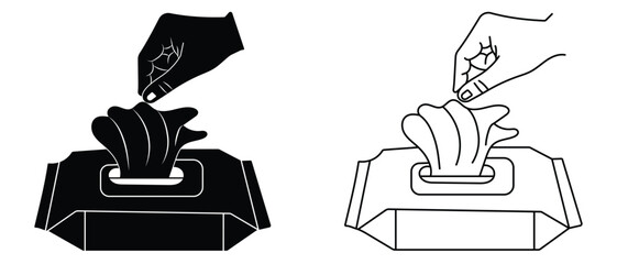 Wet wipes pack icon vector. Silhouette of makeup remover wipes, wipes packet symbol design for skincare and hygiene products. Vector illustration.