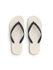 Summer flip-flops isolated on white. Minimalist flip-flops with black straps and white striped soles. Isolated on white, perfect for summer