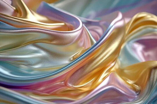 Metallic iridescent pastel colored abstract multi colored wavy flowing liquid as a background.