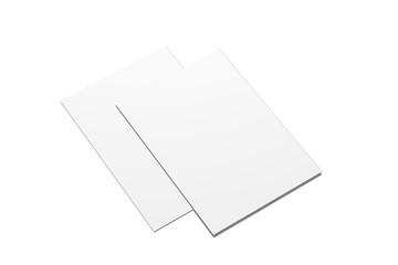Two blank sheets of paper positioned slightly overlapping on a white background.