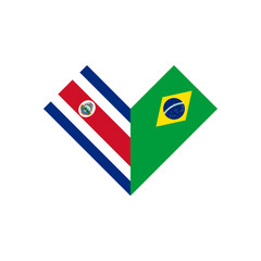 friendship concept. heart shape icon of costa rica and brazil flags. vector illustration isolated on white background