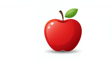 Vibrant Red Apple with Glossy Finish and Single Leaf