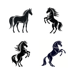 4 Horse Silhouette Icon Set – Black Vector Illustrations 