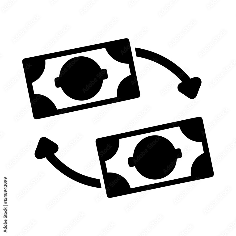 Poster money exchange transaction vector icon emphasizing financial transfer and circular motion