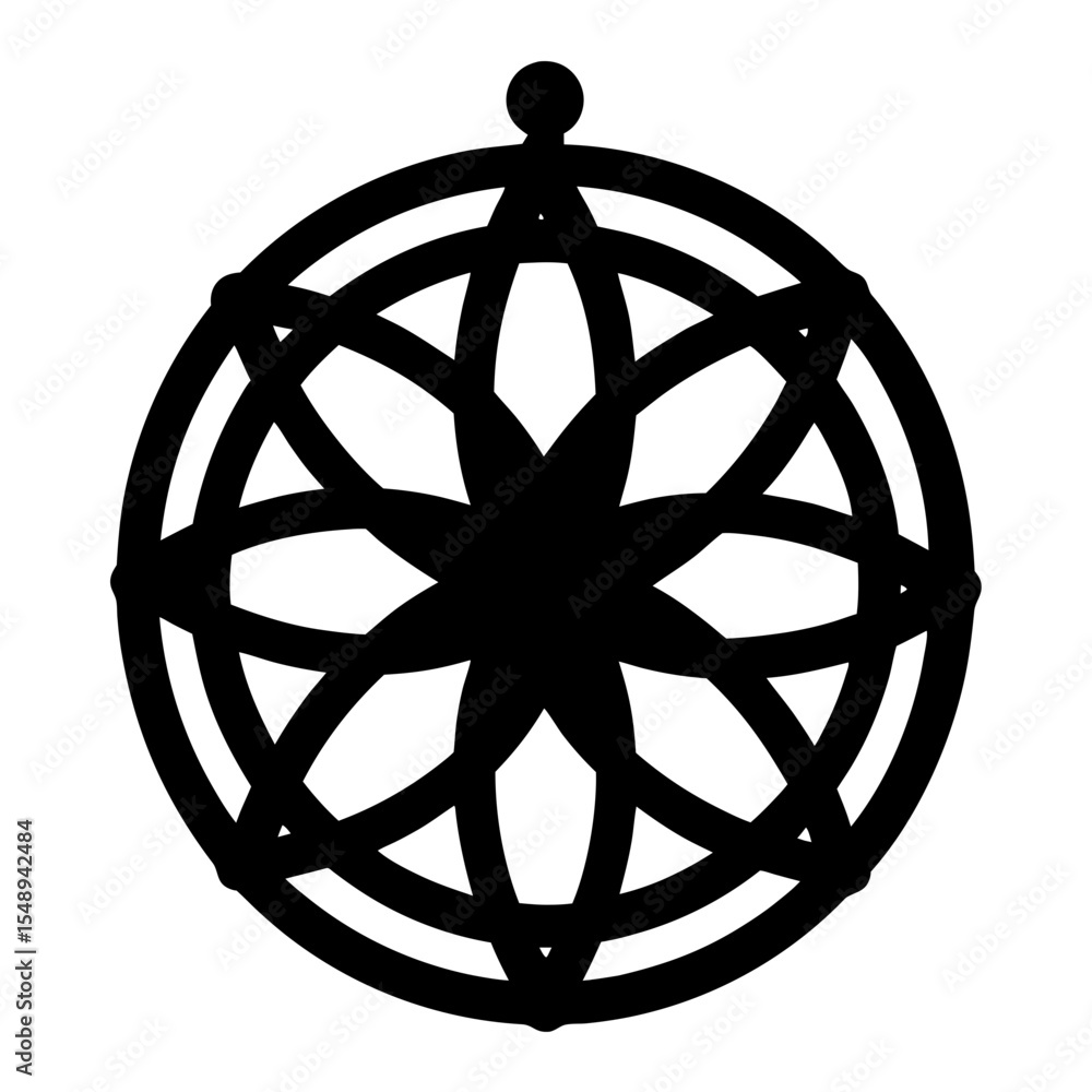 Poster black geometric design with eight pointed star inside circular orbits