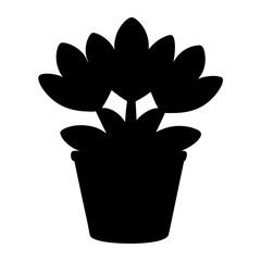 Silhouette illustration of a potted plant with large leaves or petals