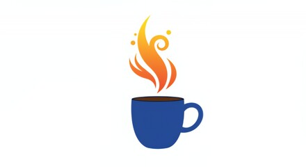 Vibrant Coffee Cup Logo: A Blue Mug with Fiery, Swirling Steam