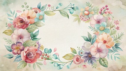 A pastel watercolor floral wreath in soft hues, framing a central blank space. Ideal for spring event invitations, delicate website banners, baby shower themes, or nature-inspired blogs.