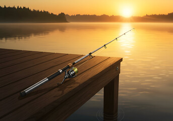 Peaceful Fishing at Sunrise on a Tranquil Lake