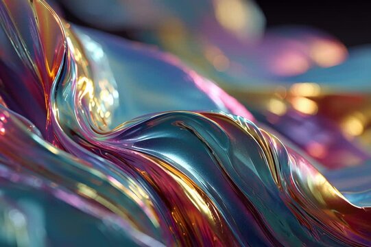 Metallic iridescent colored abstract multi colored wavy flowing liquid as a background.