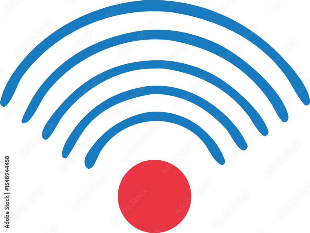 Poster stylized wireless signal icon with blue arcs and red circle representing connectivity and network ac