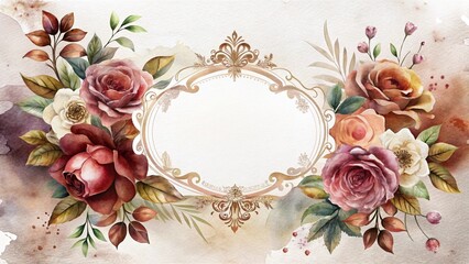 This ornate floral frame with roses and leaves is perfect for websites or blogs about weddings, vintage themes, invitations, or elegant celebrations.