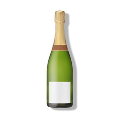 A green champagne bottle with a gold foil top and a blank label, ready for personalization or branding.