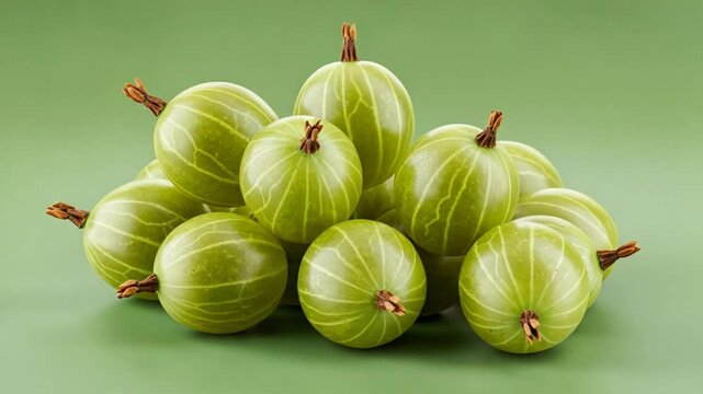 Fresh Indian Gooseberries (Amla) Stacked on Green Background, Healthy Superfood