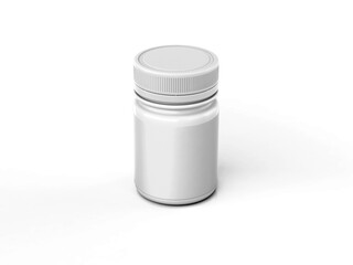 A plain white medicine bottle with a screw-top lid, commonly used for storing pharmaceuticals or supplements.
