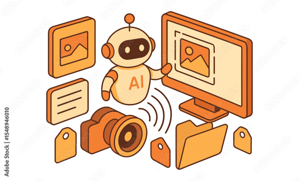 Poster ai robot organizing digital files and photos with advanced technology