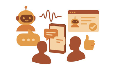 Chatbot interaction with users through mobile device and online interface icons