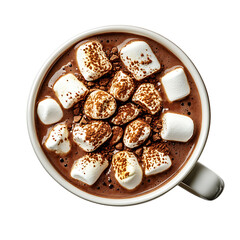 Top View of a Mug Filled with Hot Chocolate and Topped with Marshmallows