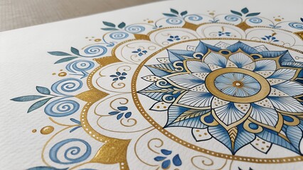 Intricate hand drawn mandala with gold accents on black background, decorative mandala art, spiritual boho design, elegant ornamental illustration