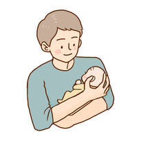 赤ん坊を抱っこしほほ笑む父親