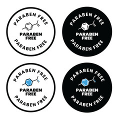 Paraben-Free Icons Set – Round Labels in 4 Color Variations for Safe, Natural, and Cosmetic Product Packaging

